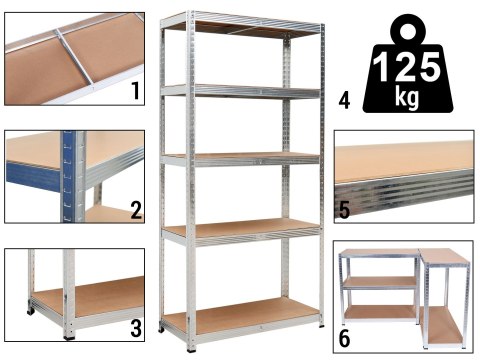 REGAŁ MAGAZYNOWY 5 POZIOMÓW 625 KG 150 X 75 X 30 CM