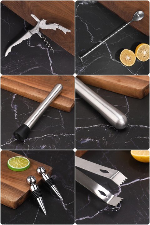 ZESTAW BARMAŃSKI CHESTER CHROMOWANY 12 ELEMENTÓW