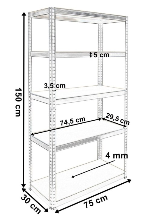 REGAŁ MAGAZYNOWY 5 POZIOMÓW CZARNY 625KG 150X75X30 CM