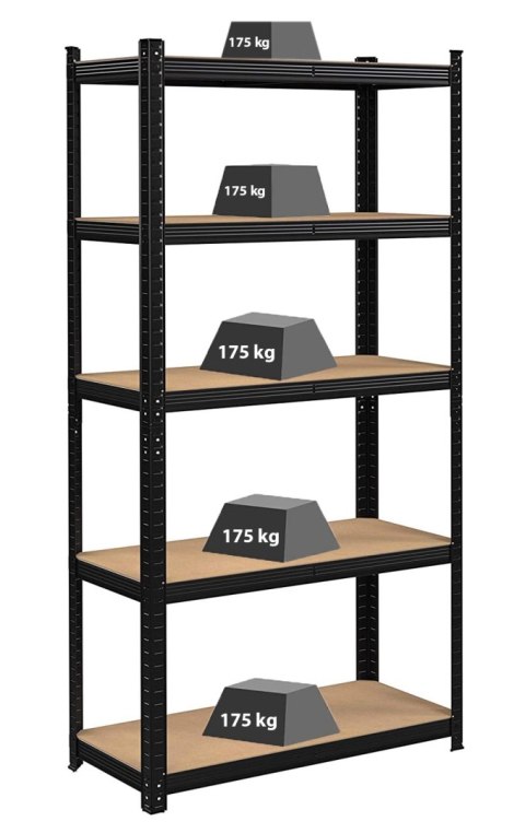 REGAŁ MAGAZYNOWY 5 POZIOMÓW CZARNY 875 KG 180 X 90 X 40 CM