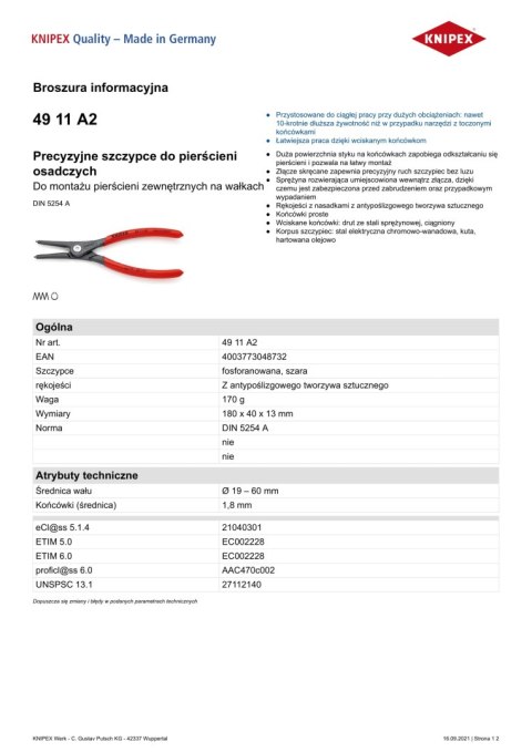 PRECYZYJNE SZCZYPCE DO PIERŚCIENI ZEW.PROSTE 180MM PRECYZYJNE SZCZYPCE DO PIERŚCIENI ZEW.PROSTE 180MM