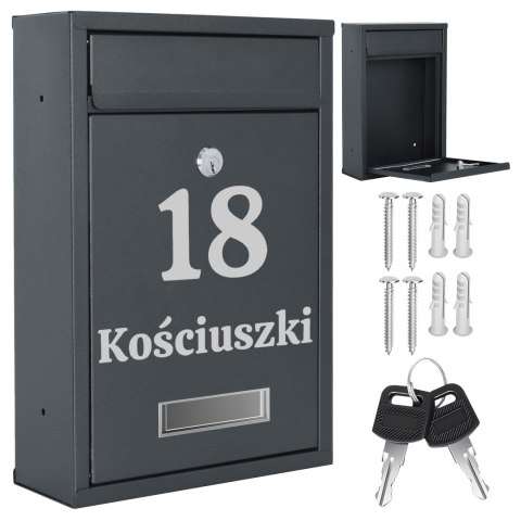 SKRZYNKA POCZTOWA NA LISTY GUSTAV ANTRACYT Z NAPISAMI