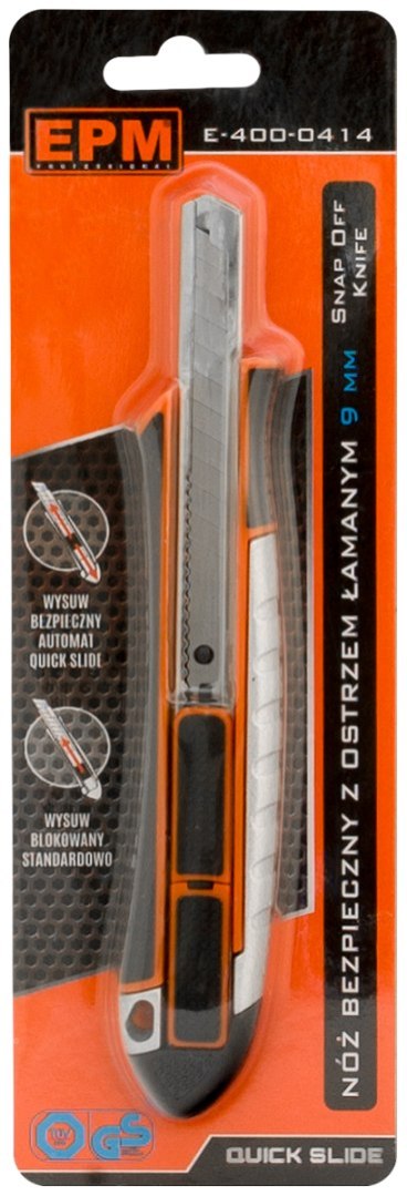 NÓŻ, NOŻYK Z OSTRZEM ŁAMANYM ALUMINIOWY BEZPIECZNY 9MM