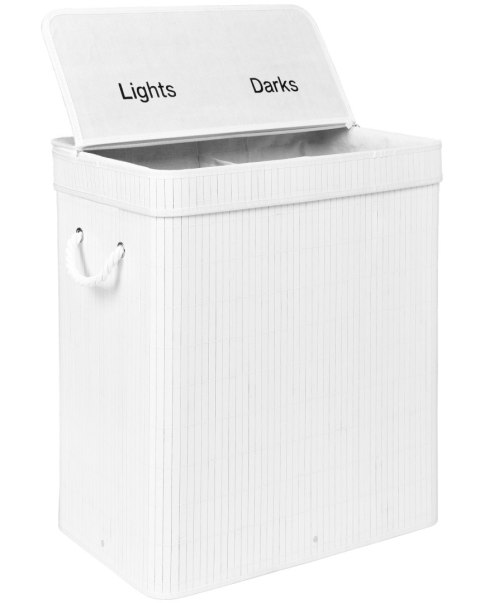 KOSZ NA PRANIE BAMBUSOWY Z POKRYWĄ 100L BIAŁY