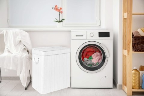 KOSZ NA PRANIE BAMBUSOWY Z POKRYWĄ 100L BIAŁY