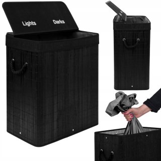 KOSZ NA PRANIE BAMBUSOWY Z POKRYWĄ 100L CZARNY