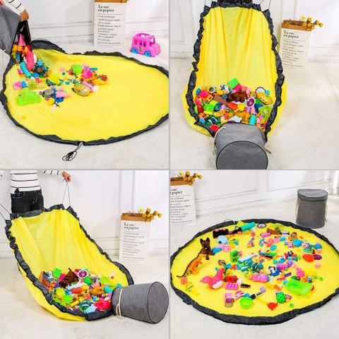 KOSZ NA ZABAWKI DIXI SZARY Z MATĄ NA KLOCKI ZABAWKI