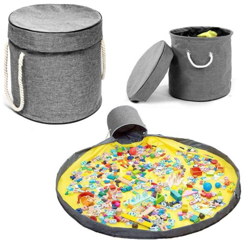 KOSZ NA ZABAWKI DIXI SZARY Z MATĄ NA KLOCKI ZABAWKI