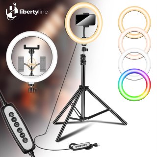 LAMPA PIERŚCIENIOWA RIVONI LED RGB STATYW UCHWYT DO SELFIE