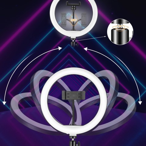 LAMPA PIERŚCIENIOWA RIVONI LED RGB STATYW UCHWYT DO SELFIE