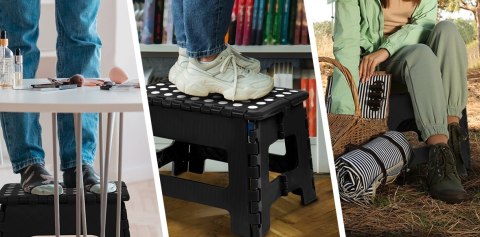 STOŁEK SKŁADANY ANTYPOŚLIZGOWY AMIGO CZARNY ROZMIAR M