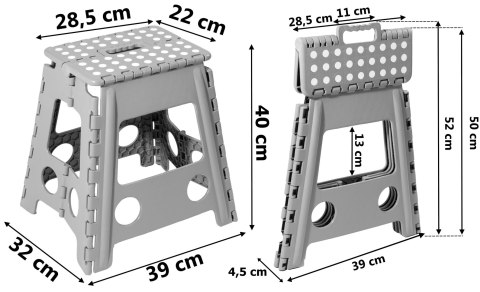 STOŁEK SKŁADANY ANTYPOŚLIZGOWY AMIGO SZARY ROZMIAR L
