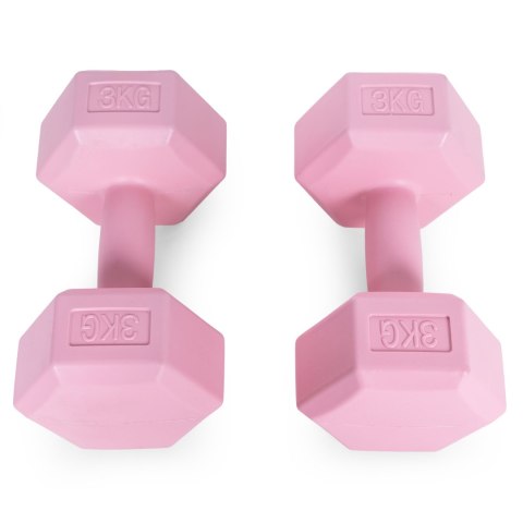 Hantle sześciokątne zestaw 2x3 kg ciężarki do ćwiczeń obciążniki fitness różowe ModernHome