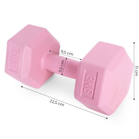 Hantle sześciokątne zestaw 2x3 kg ciężarki do ćwiczeń obciążniki fitness różowe ModernHome