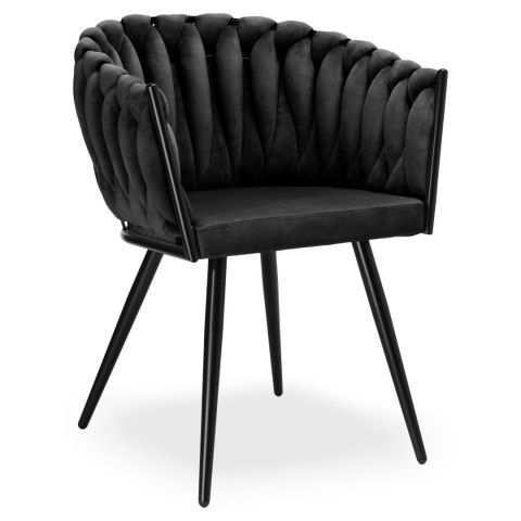 KRZESŁO WELUROWE PLECIONE ASTON VELVET CZARNE