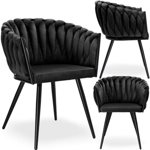 KRZESŁO WELUROWE PLECIONE ASTON VELVET CZARNE