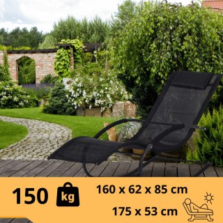 Leżak Bujany OGRODOWY 175cm 150kg Nowoczesny Fotel Leżanka Czarny Zestaw x2