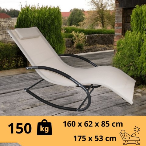 Leżak OGRODOWY bujany DESIGNERSKI beżowy textilene 150 kg elegancki na lata