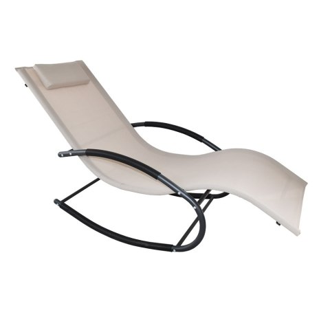 Leżak OGRODOWY bujany DESIGNERSKI beżowy textilene 150 kg elegancki na lata