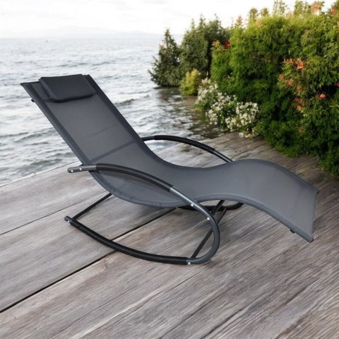 Leżak ogrodowy 160x62 cm textilene stalowy odporny UV 150 kg Szary
