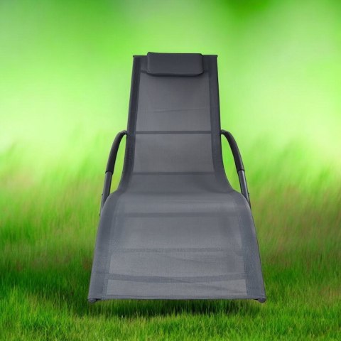 Leżak ogrodowy 160x62 cm textilene stalowy odporny UV 150 kg Szary