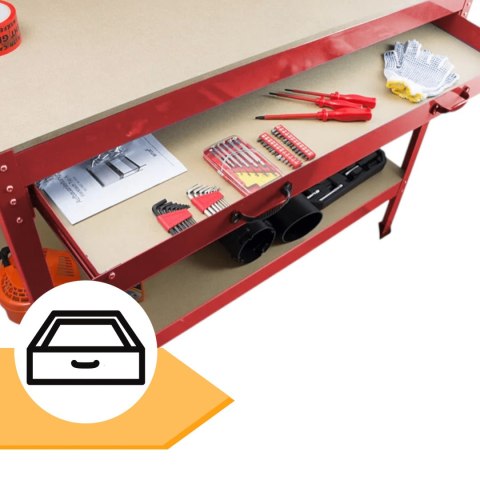 Stół warsztatowy z uchwytami blat 115x55 cm szuflada haki x12 stabilny stal Stół warsztatowy z uchwytami blat 115x55 cm szuflada haki x12 stabilny stal