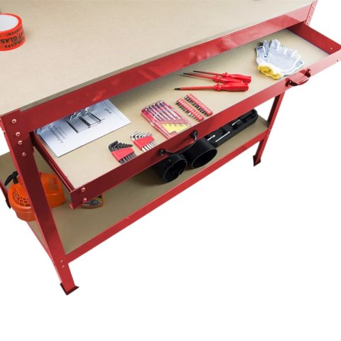 Stół warsztatowy z uchwytami blat 115x55 cm szuflada haki x12 stabilny stal Stół warsztatowy z uchwytami blat 115x55 cm szuflada haki x12 stabilny stal