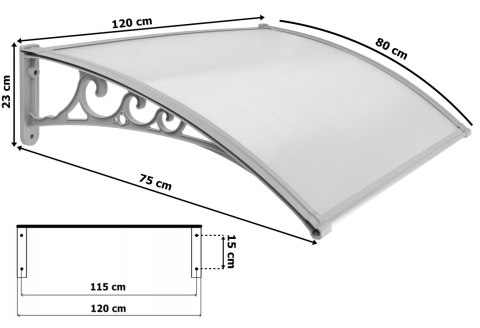 Daszek plastikowy Sano 80x120cm szary