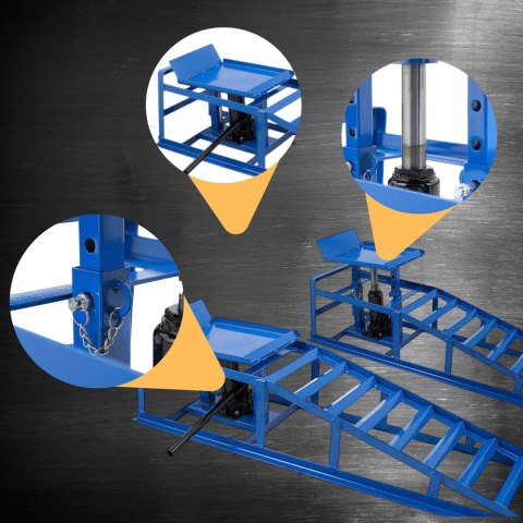 Rampy najazdowe z podnośnikiem hydraulicznym 2x2000 kg stalowe regulowane Rampy najazdowe z podnośnikiem hydraulicznym 2x2000 kg stalowe regulowane