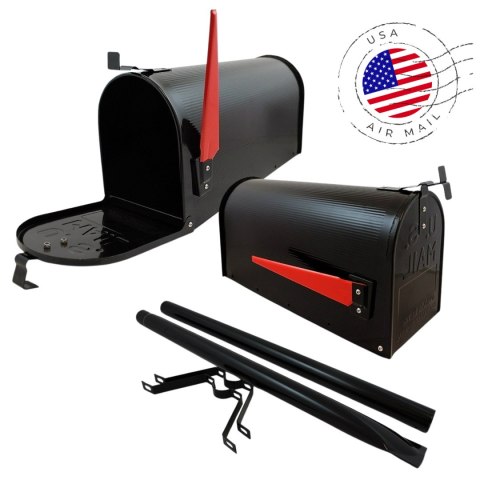 Skrzynka pocztowa usa postmail czarna stalowa amerykańska z flaga listy